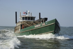 ORP's "Robert Lee" Planting Vessel Drops Spat-on-Shell into the Chesapeake Bay.