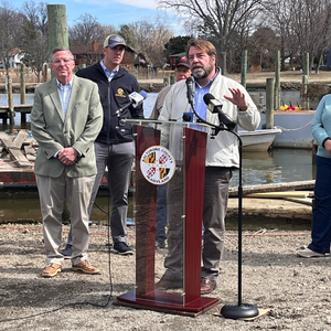 Ward Slacum, Executive Director, ORP, at March 3 press conference for Baltimore County derelict gear removal project