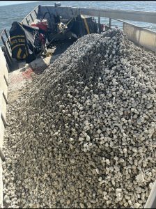 Crushed concrete chunks on a boat